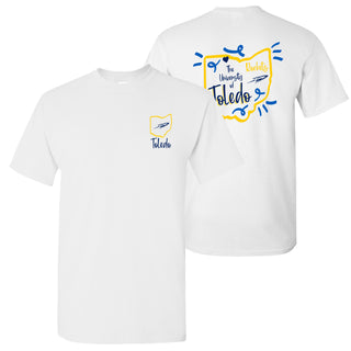 University of Toledo Rockets Playful Sketch Basic Cotton Short Sleeve T Shirt - White