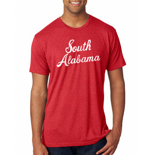 South Alabama Jaguars Script Logo Triblend T Shirt - Vintage Red