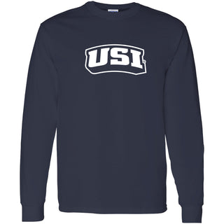 University of Southern Indiana Screaming Eagles Basic Block Heavy Cotton Long Sleeve T Shirt - Navy