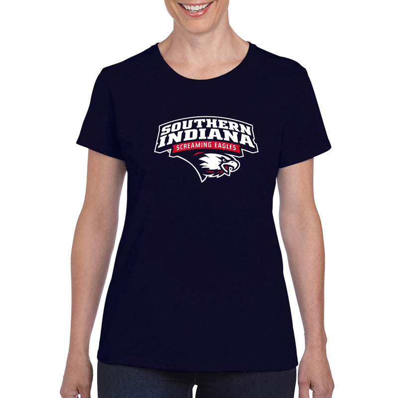 University of Southern Indiana Screaming Eagles Arch Logo Basic Cotton Short Sleeve Womens T Shirt - Navy