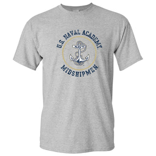 United States Naval Academy Midshipmen Circle Logo Short Sleeve T Shirt - Sport Grey