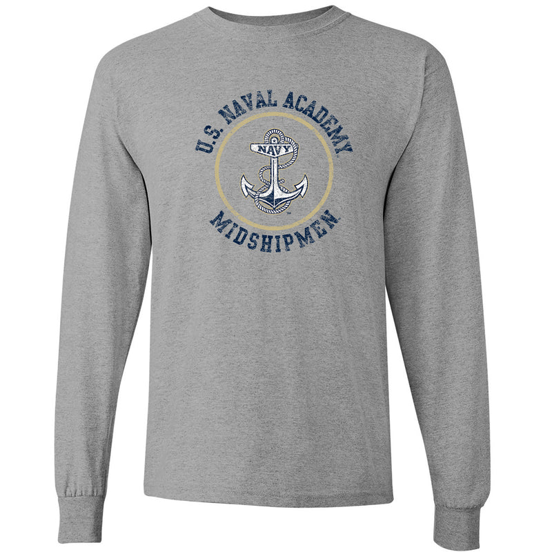 United States Naval Academy Midshipmen Circle Logo Long Sleeve T-Shirt - Sport Grey