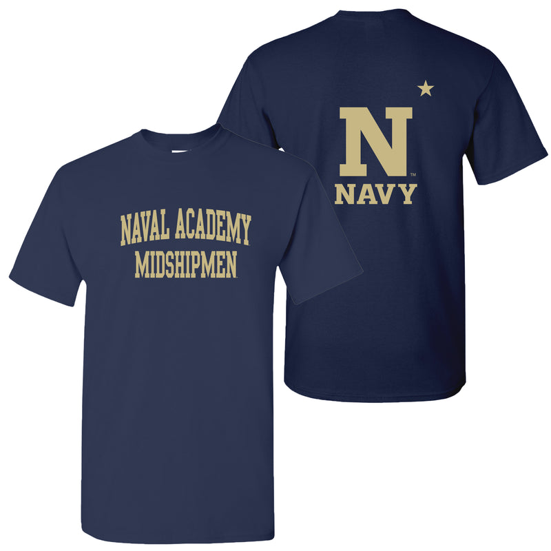 United States Naval Academy Midshipmen Front Back Print Short Sleeve T Shirt - Navy