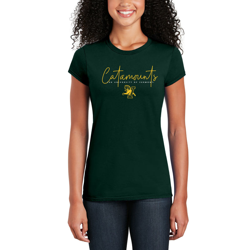 Vermont Thin Script Womens T-Shirt - Forest