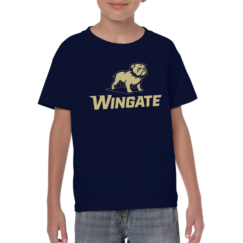 Wingate University Bulldogs Primary Logo Basic Cotton Youth Short Sleeve T Shirt - Navy