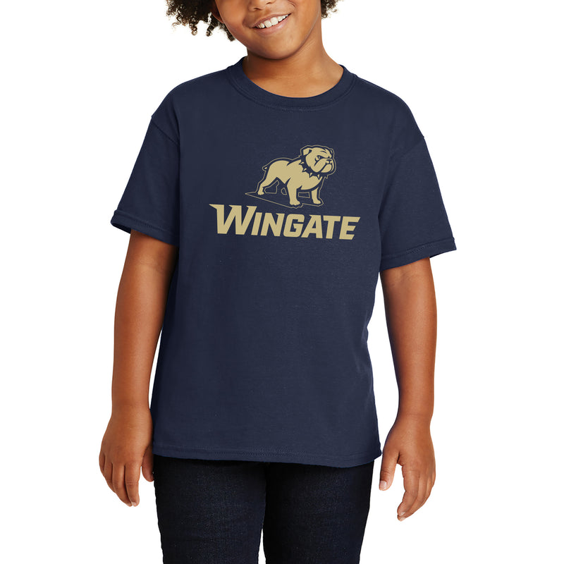 Wingate University Bulldogs Primary Logo Basic Cotton Youth Short Sleeve T Shirt - Navy