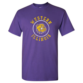 Western Illinois University Leathernecks Distressed Circle Logo Short Sleeve T Shirt - Purple