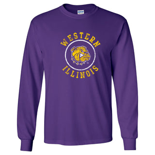 Western Illinois University Leathernecks Distressed Circle Logo Long Sleeve T Shirt - Purple