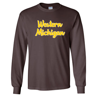 Basic Script Western Michigan Basic Cotton Long Sleeve T Shirt - Dark Chocolate