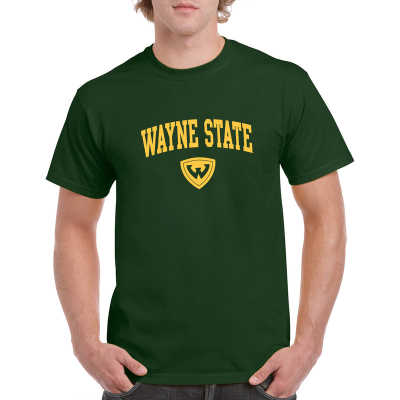 Wayne State University Warriors Arch Logo Short Sleeve T Shirt - Forest Green