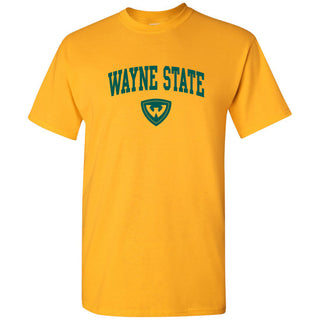 Wayne State University Warriors Arch Logo Short Sleeve T Shirt - Gold