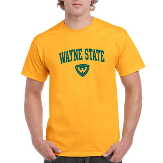 Wayne State University Warriors Arch Logo Short Sleeve T Shirt - Gold