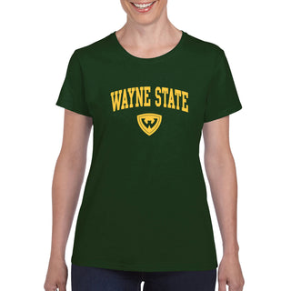 Wayne State University Warriors Arch Logo Womens Short Sleeve T Shirt - Forest Green