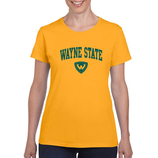 Wayne State University Warriors Arch Logo Womens Short Sleeve T Shirt - Gold