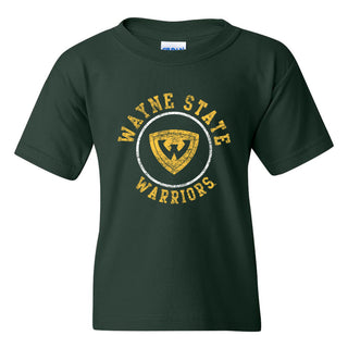 Wayne State University Warriors Distressed Circle Logo Youth Short Sleeve T Shirt - Forest