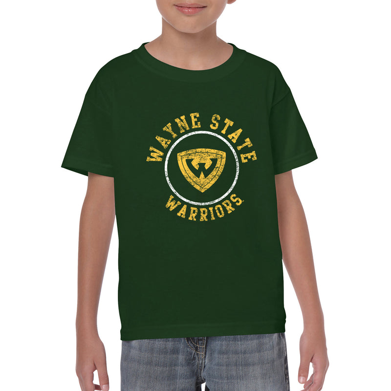 Wayne State University Warriors Distressed Circle Logo Youth Short Sleeve T Shirt - Forest