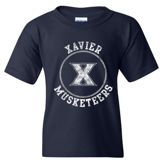 Xavier University Musketeers Distressed Circle Logo Youth Short Sleeve T Shirt - Navy