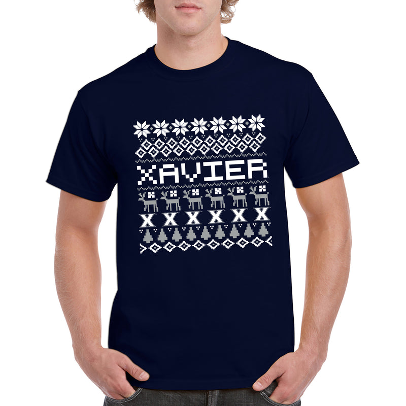 Xavier University Musketeers Ugly Holiday Sweater Short Sleeve T Shirt - Navy