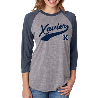 Xavier University Musketeers Baseball Script Raglan - Premium Htr/Vintage Navy