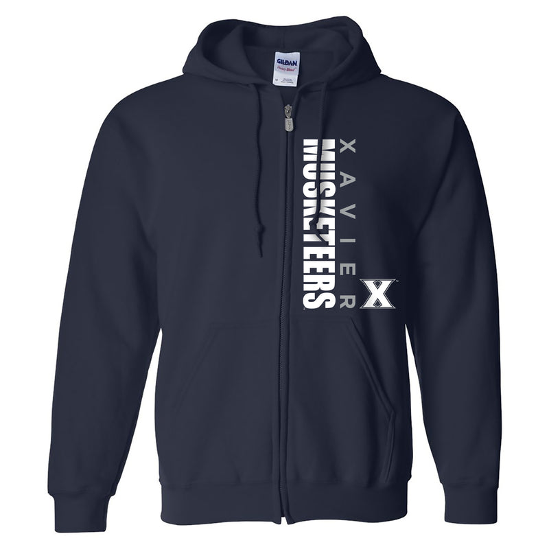 Xavier University Musketeers Vertical Block Left Chest Full Zip Hoodie - Navy