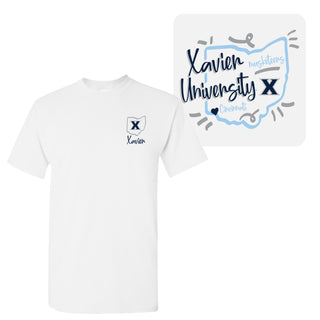 Xavier University Musketeers Playful Sketch Basic Cotton Short Sleeve T Shirt - White