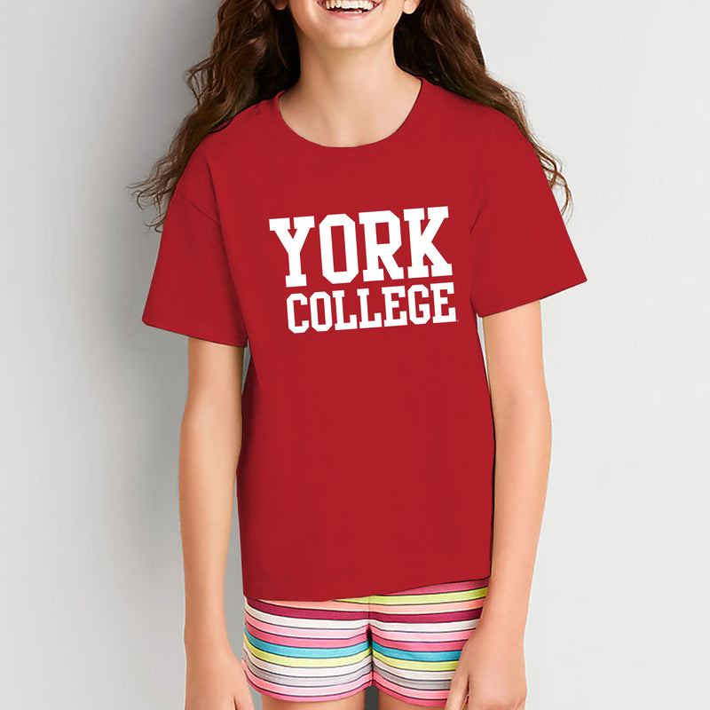 York College Cardinals Basic Block Cotton Short Sleeve Youth T Shirt - Red