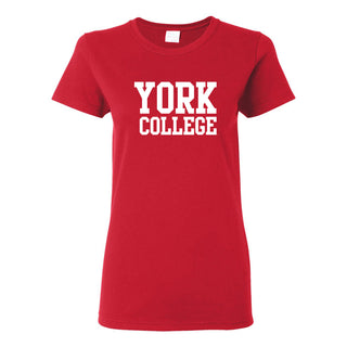 York College Cardinals Basic Block Cotton Womens Short Sleeve T Shirt - Red