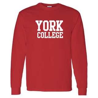 York College Cardinals Basic Block Cotton Long Sleeve T Shirt - Red