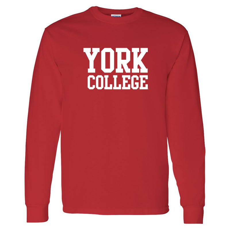 York College Cardinals Basic Block Cotton Long Sleeve T Shirt - Red