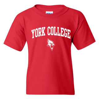 York College Cardinals Arch Logo Basic Cotton Youth Short Sleeve T Shirt - Red