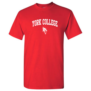 York College Cardinals Arch Logo Basic Cotton Short Sleeve T Shirt - Red