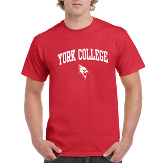 York College Cardinals Arch Logo Basic Cotton Short Sleeve T Shirt - Red