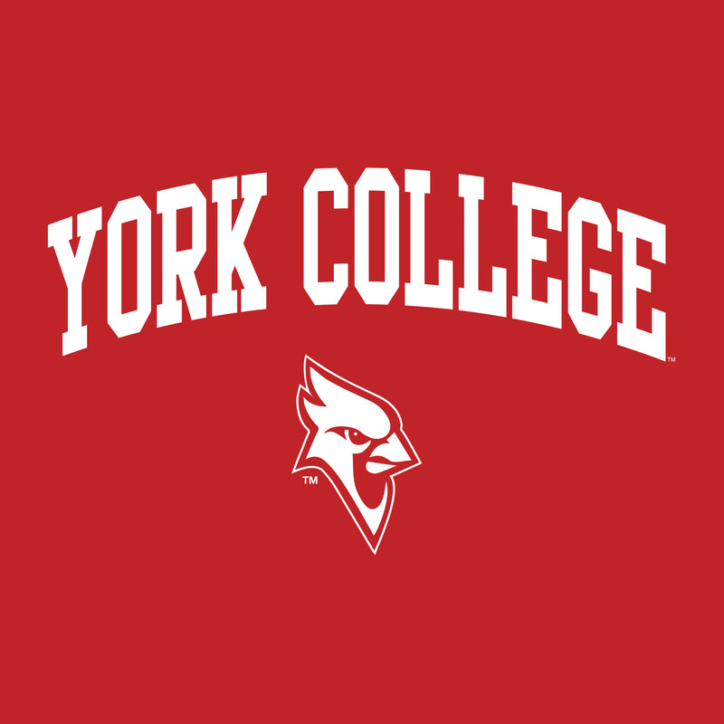 York College Cardinals Arch Logo Basic Cotton Long Sleeve T Shirt - Red