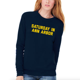 Saturday in Ann Arbor Michigan Sponge Fleece Crewneck - Navy Triblend